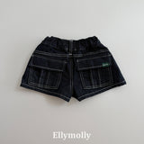 ［ELLY MOLLY］Flap non-fade denim short pants