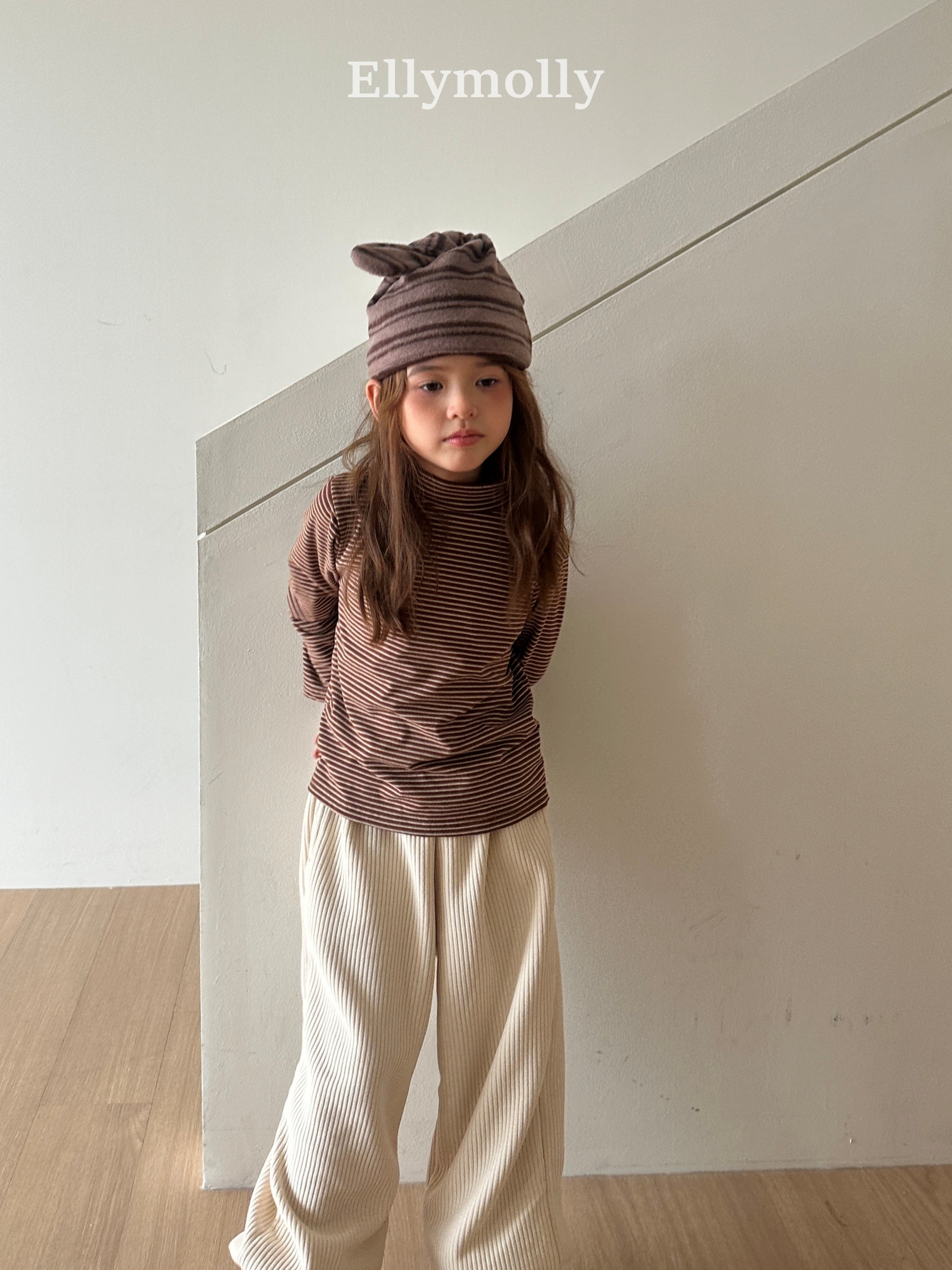 ［ELLY MOLLY］Mue stripe halfneck tee