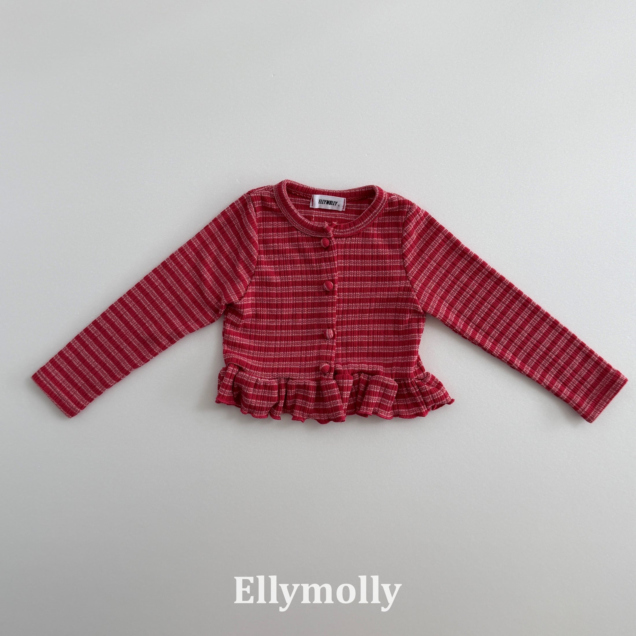 ［ELLY MOLLY］Loen stripe frill cardigan
