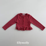 ［ELLY MOLLY］Loen stripe frill cardigan