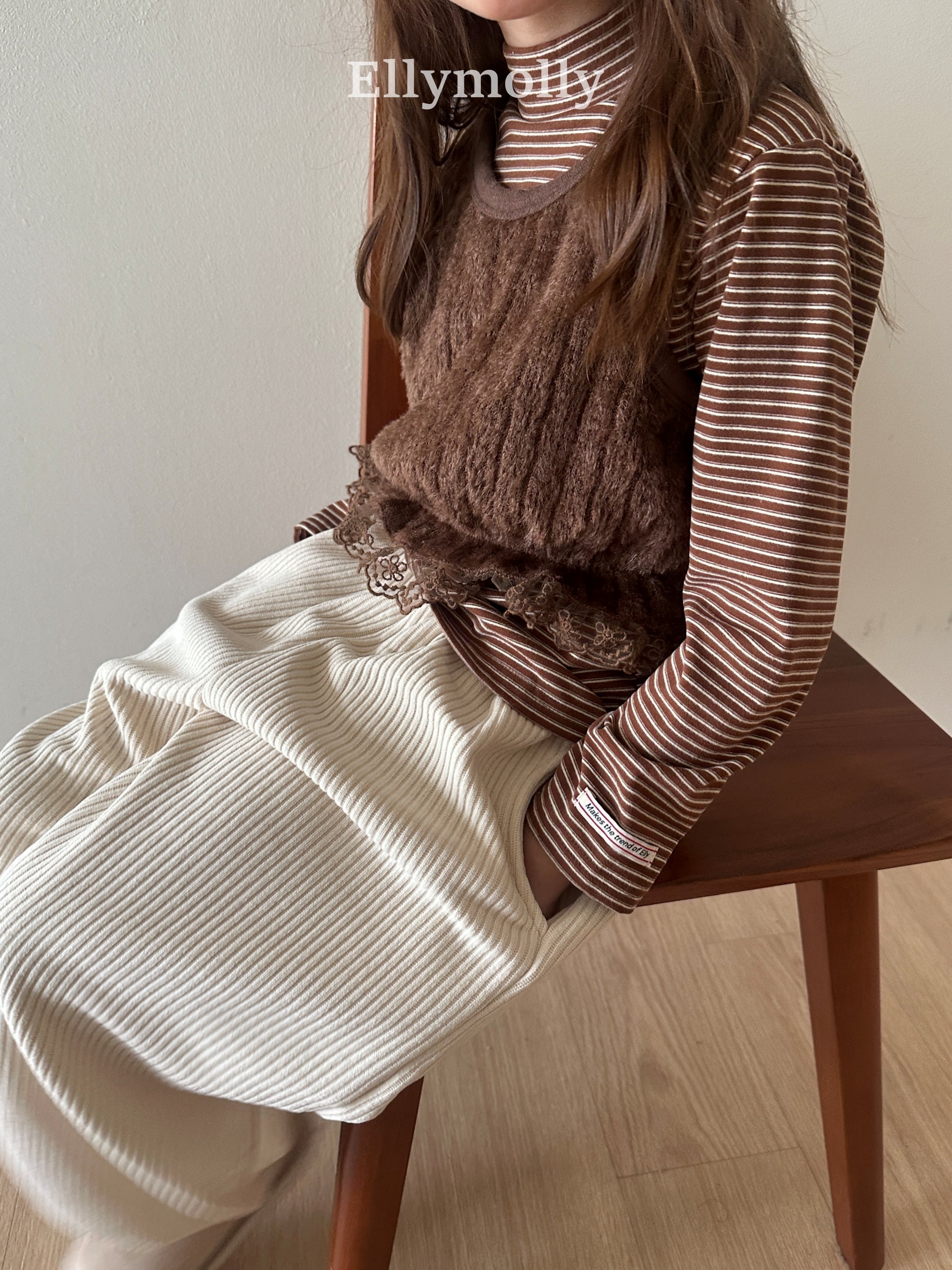 ［ELLY MOLLY］Mue stripe halfneck tee