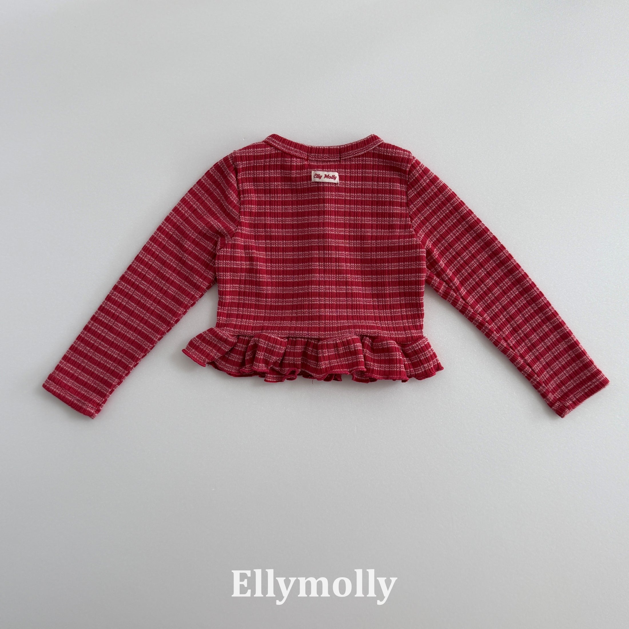 ［ELLY MOLLY］Loen stripe frill cardigan