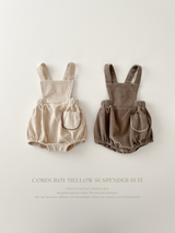 Corduroy mellow suspender suit