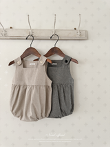 Mini check suspender rompers