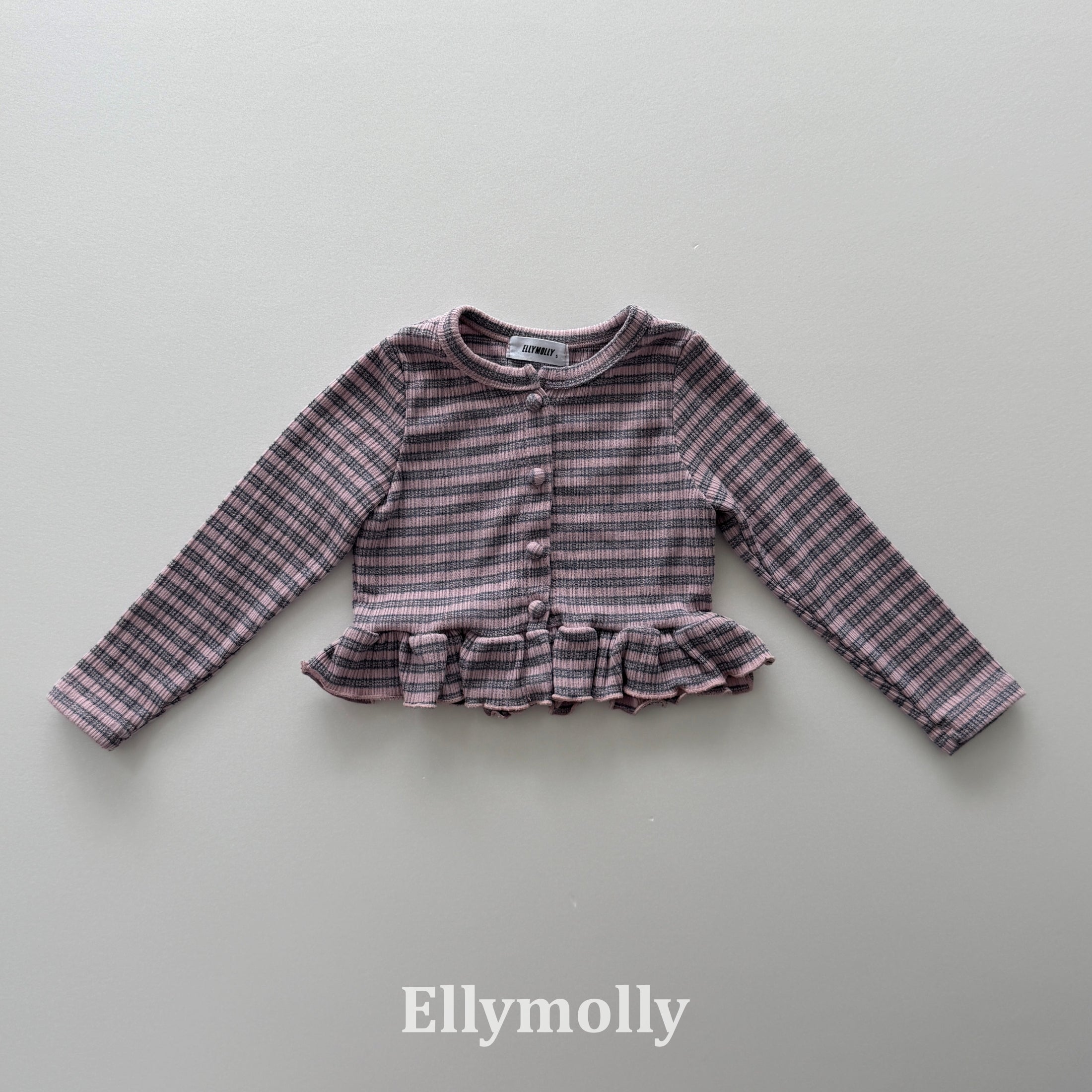 ［ELLY MOLLY］Loen stripe frill cardigan