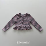 ［ELLY MOLLY］Loen stripe frill cardigan