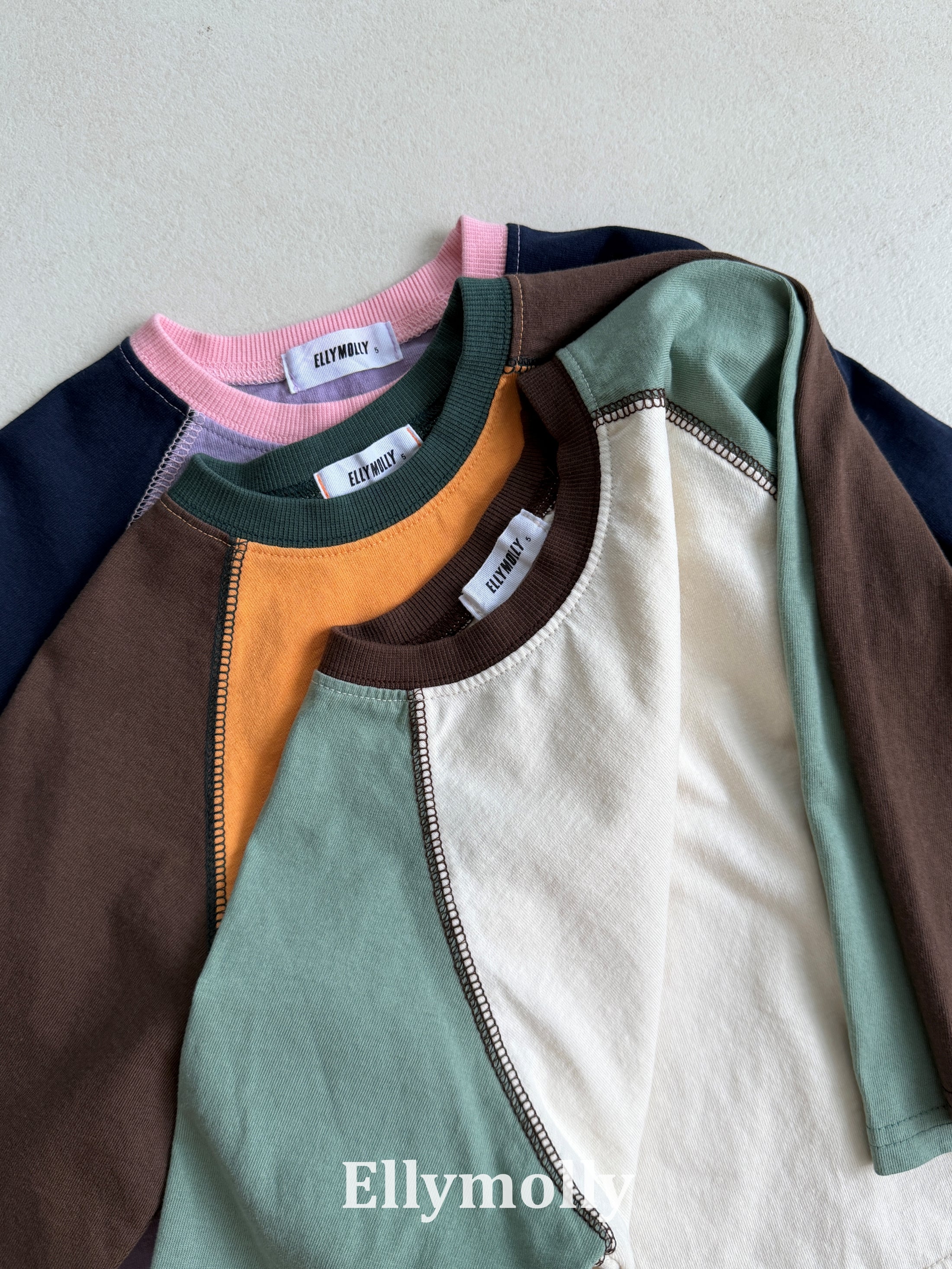 ［ELLY MOLLY］Color block raglan tee