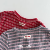 ［ELLY MOLLY］Loen stripe frill cardigan