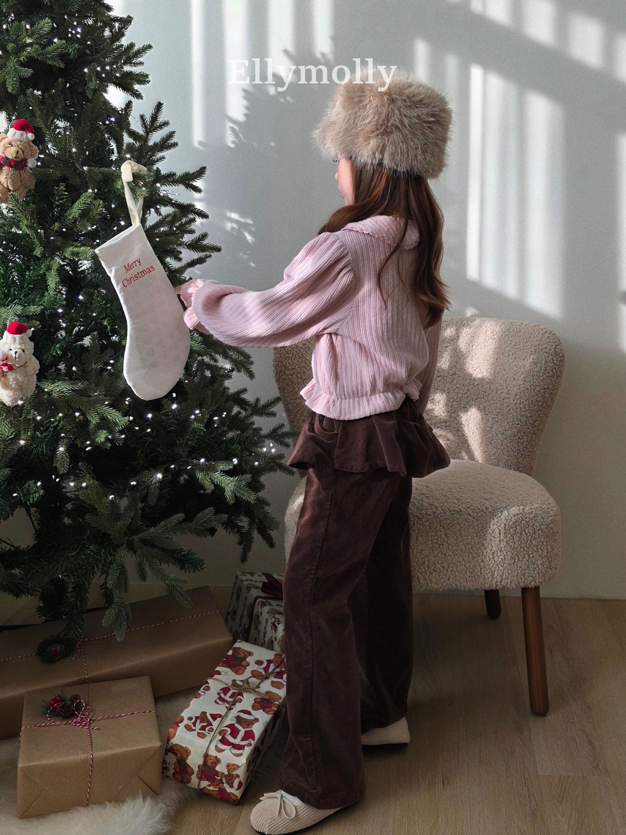 ［ELLY MOLLY］Selly peach frill flare pants