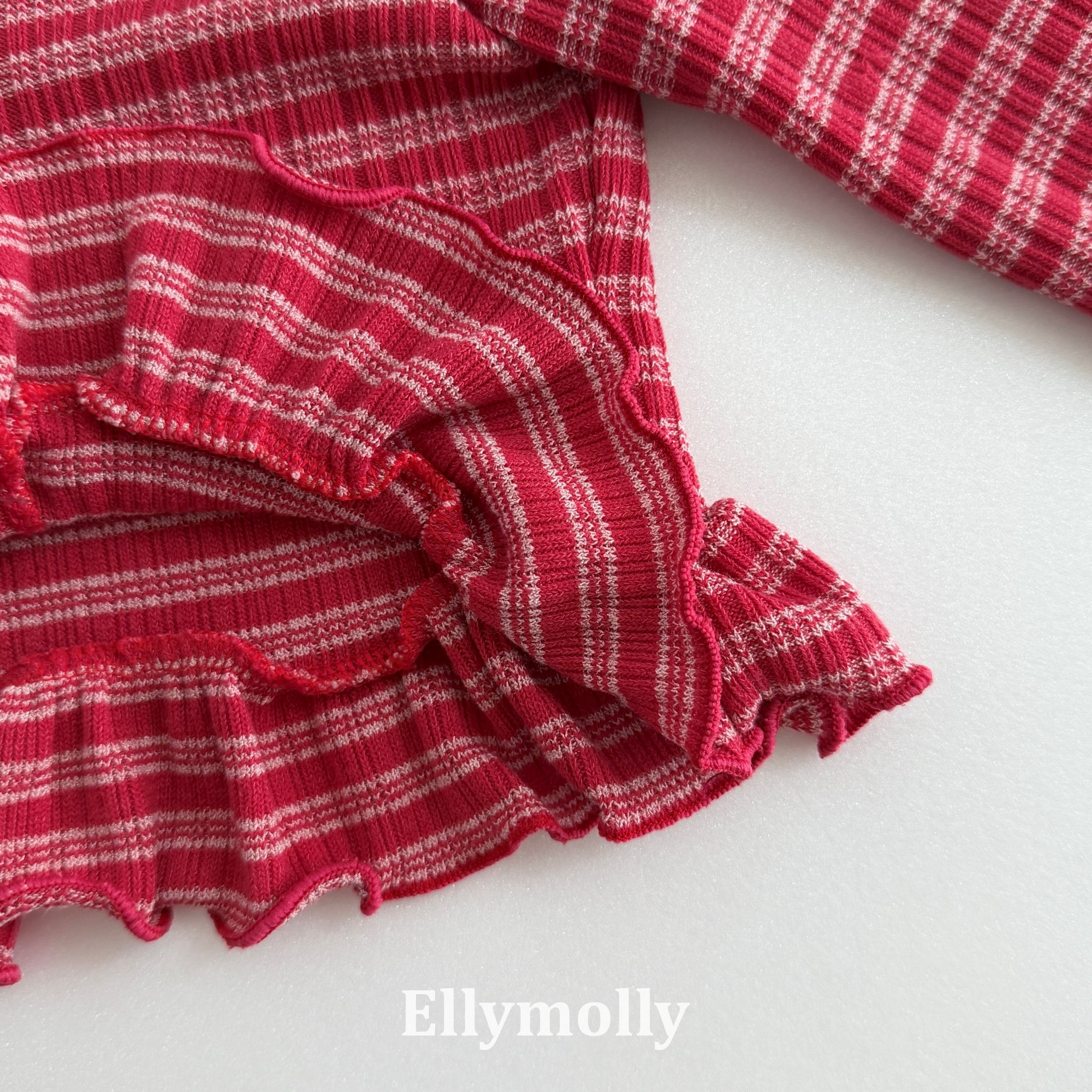 ［ELLY MOLLY］Loen stripe frill cardigan