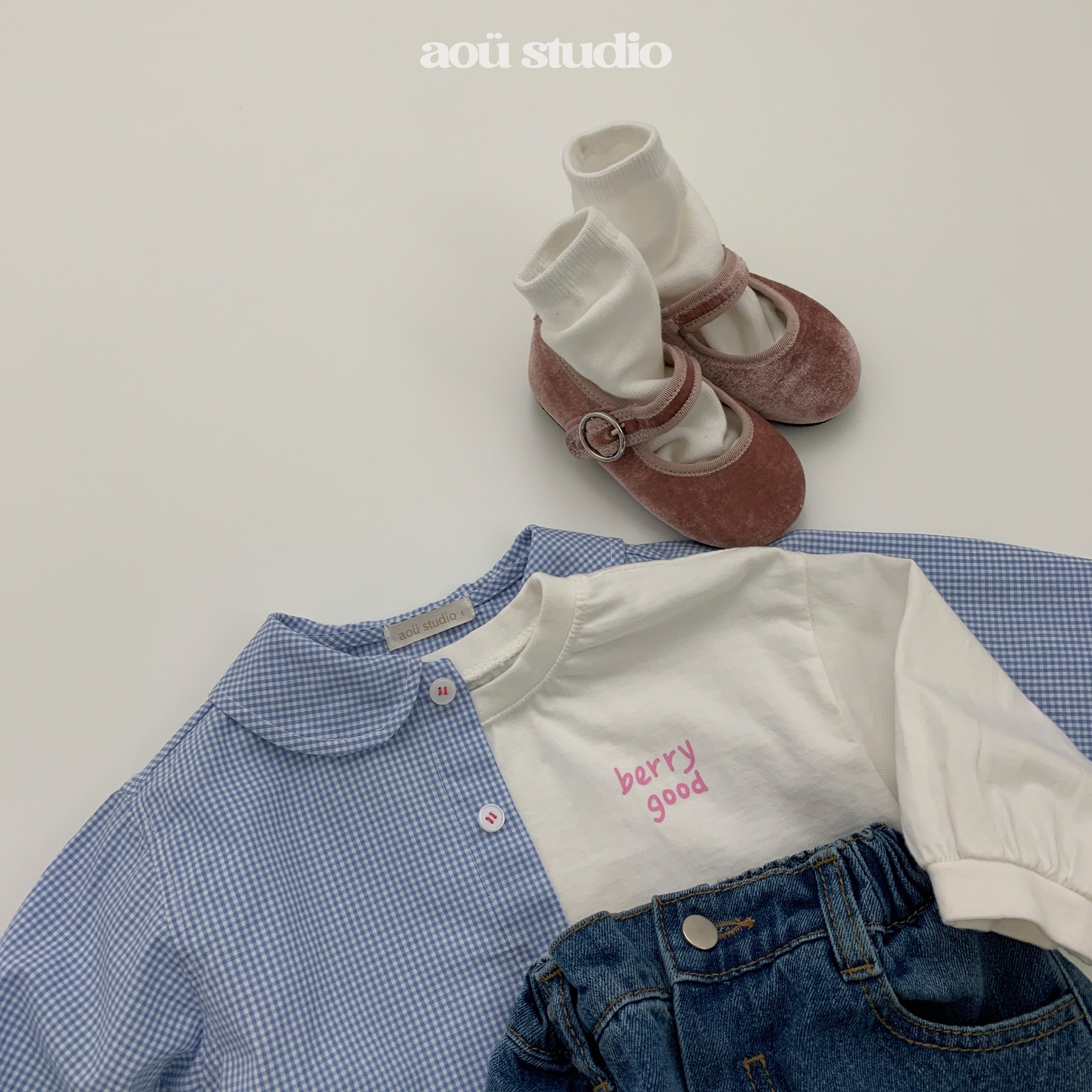 ［aou studio］Kumo collar check shirt