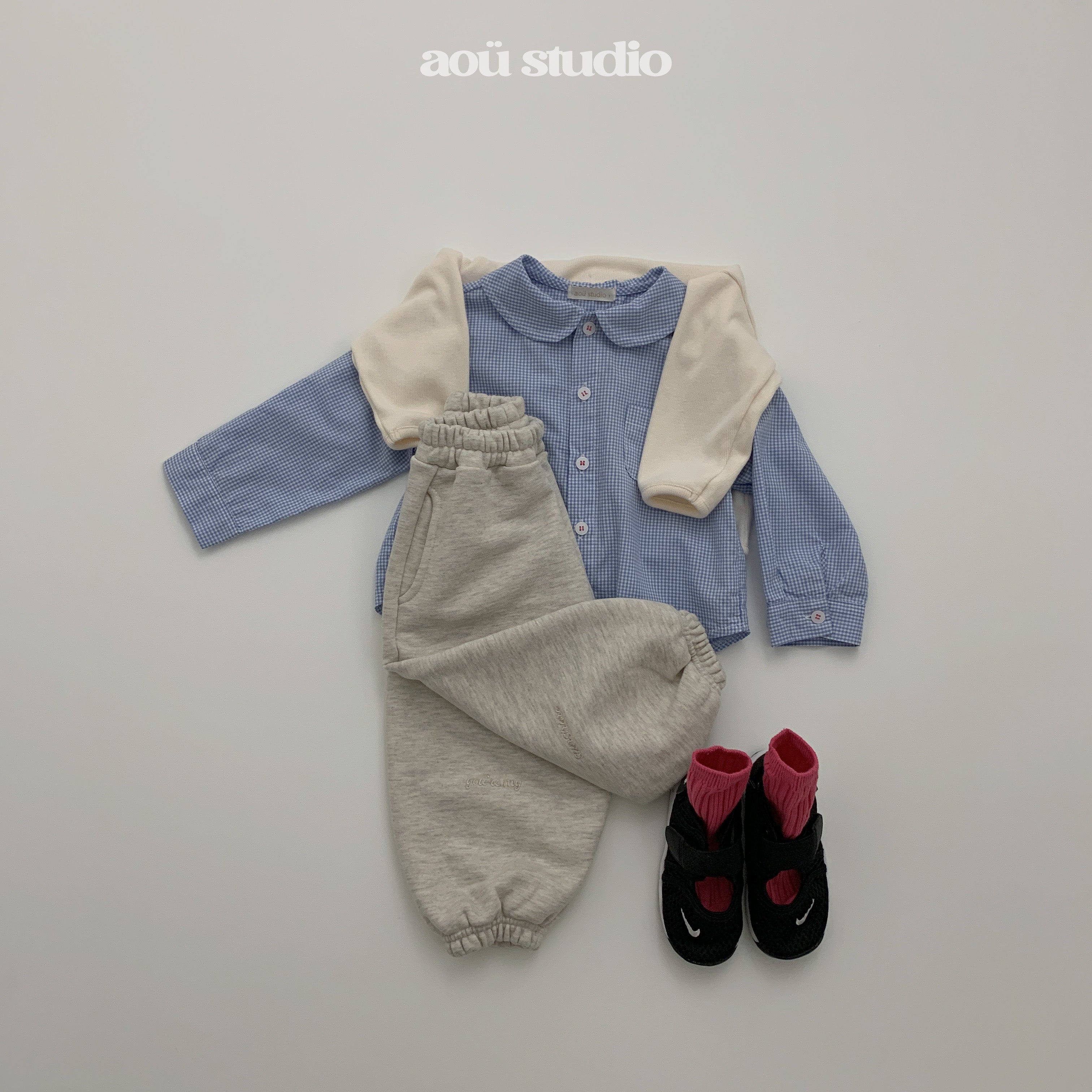 ［aou studio］Kumo collar check shirt