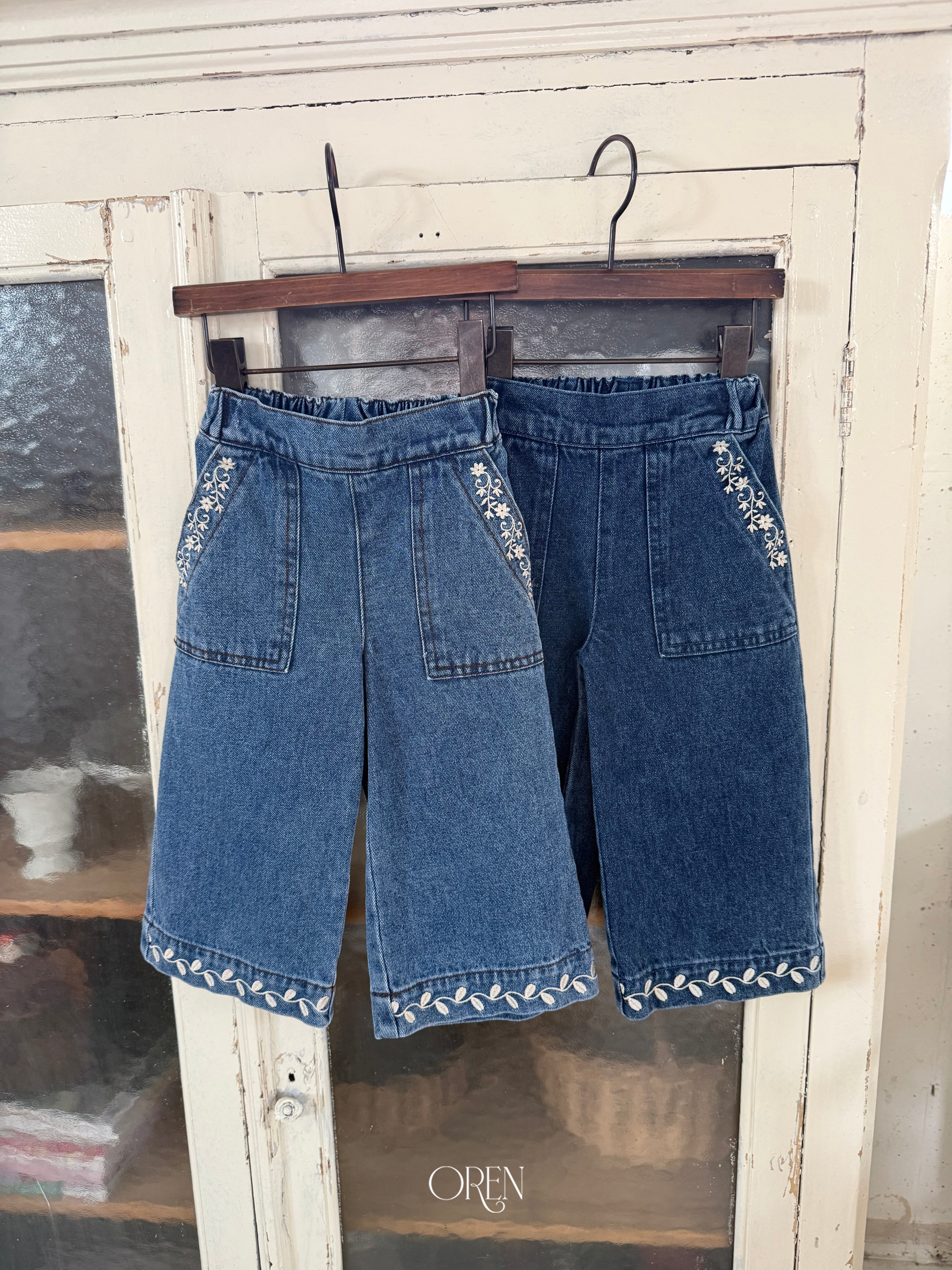 [OREN] Maple embroidery denim pants