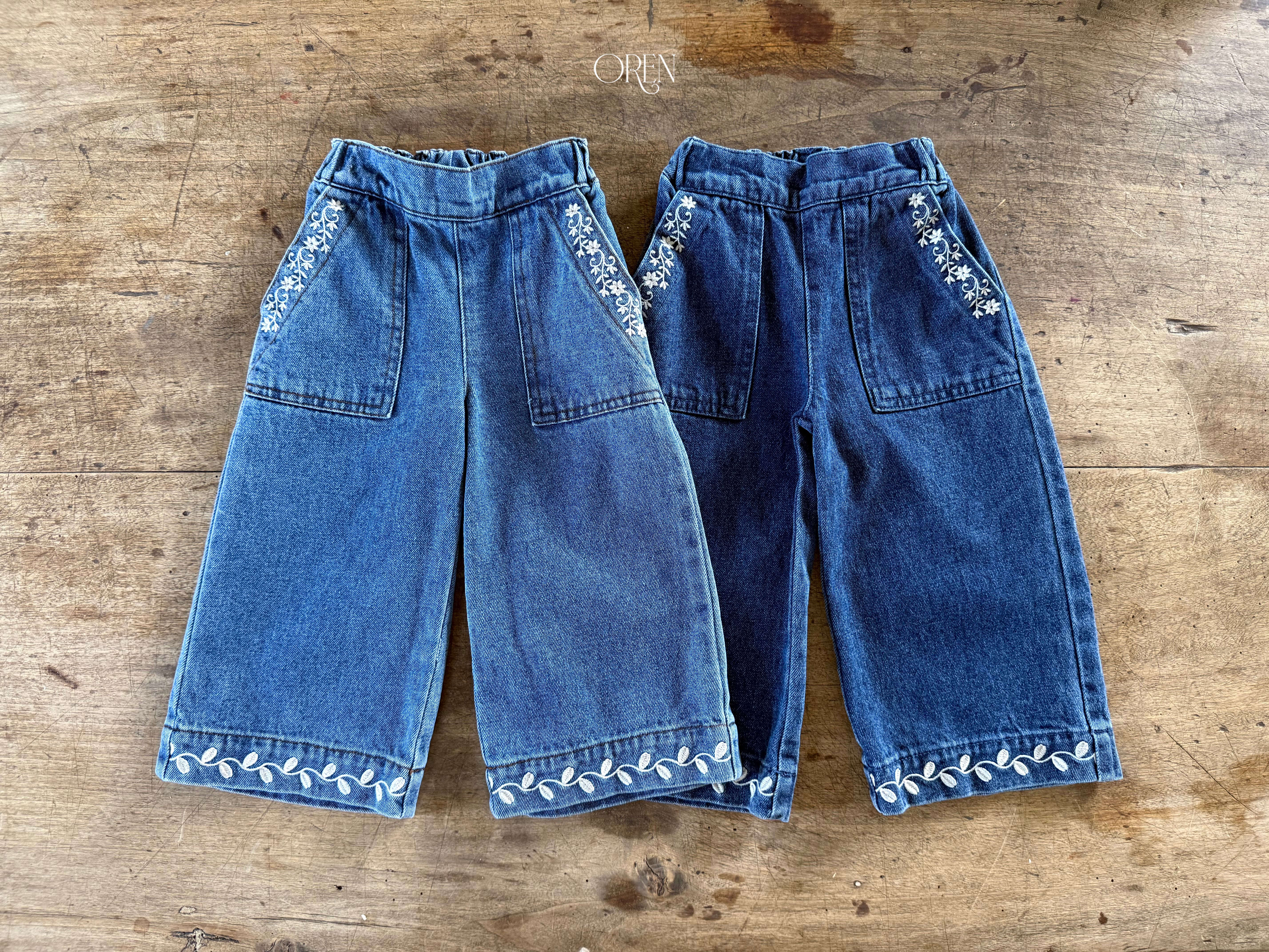 [OREN] Maple embroidery denim pants
