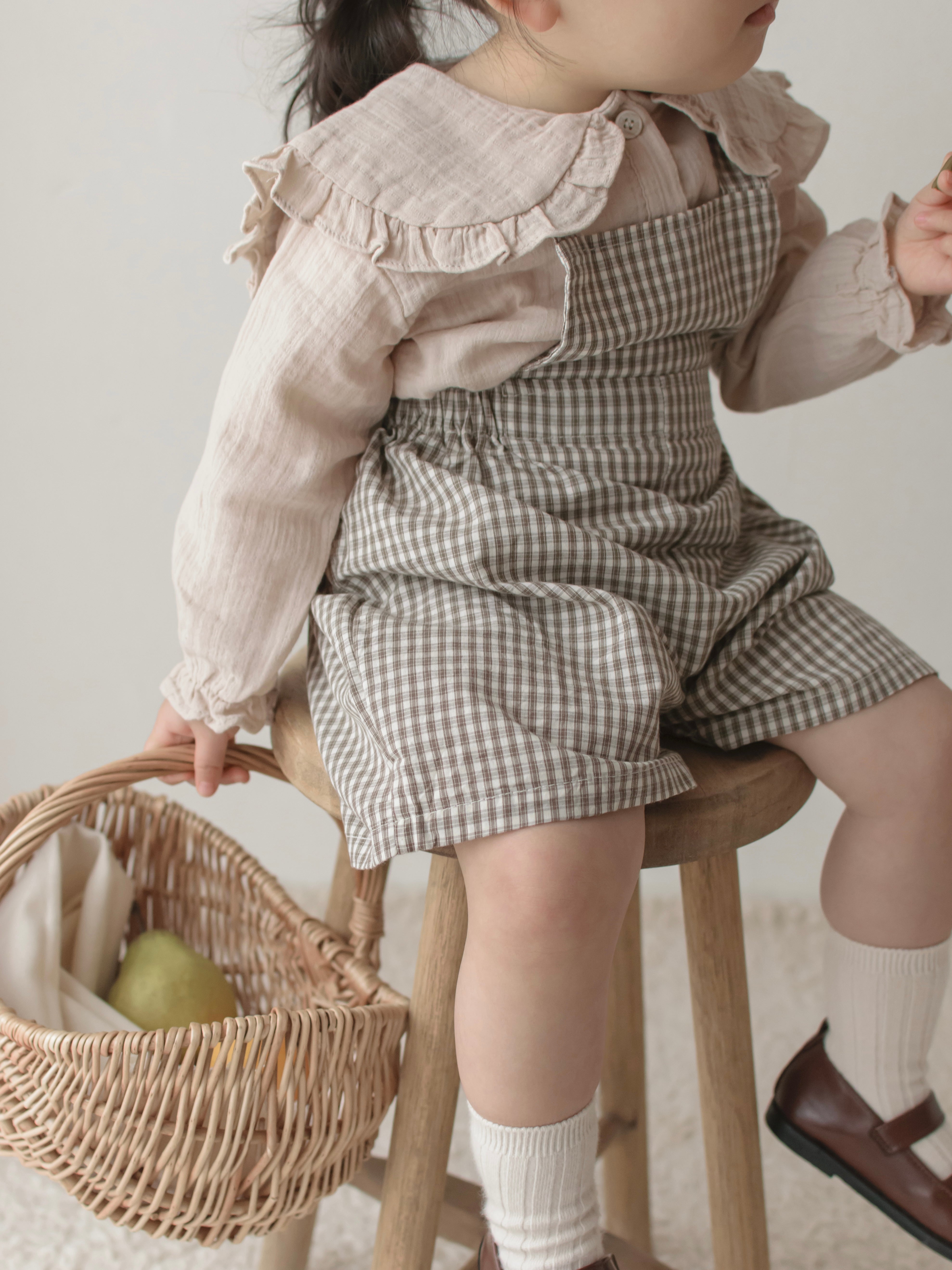 Mini check suspender pants