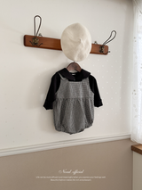 Mini check suspender rompers