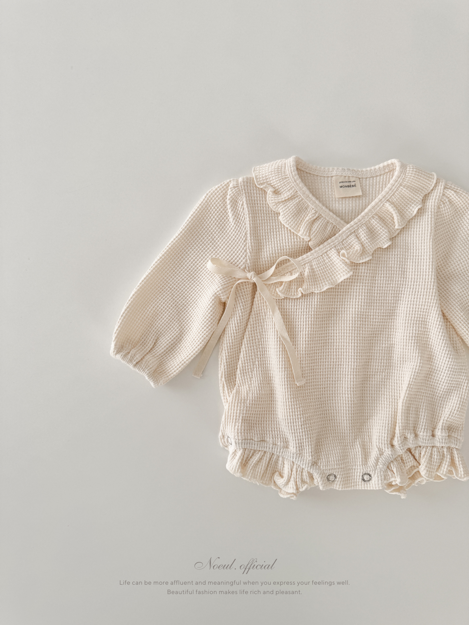 Waffle frill wrap newborn rompers