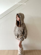 ［ELLY MOLLY］Wooly stripe hood jumper