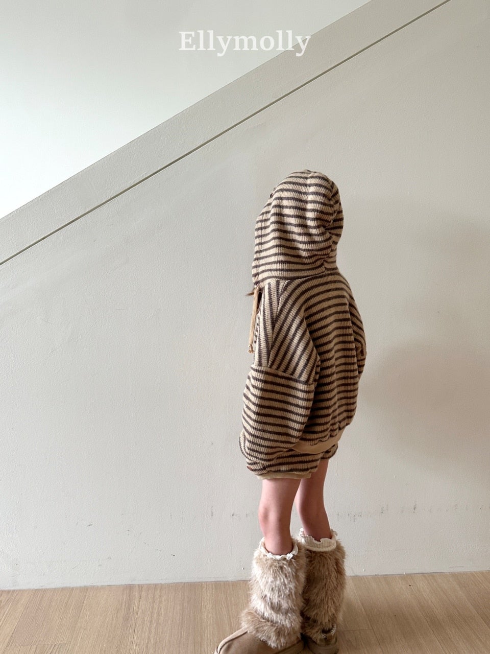 ［ELLY MOLLY］Wooly stripe hood jumper