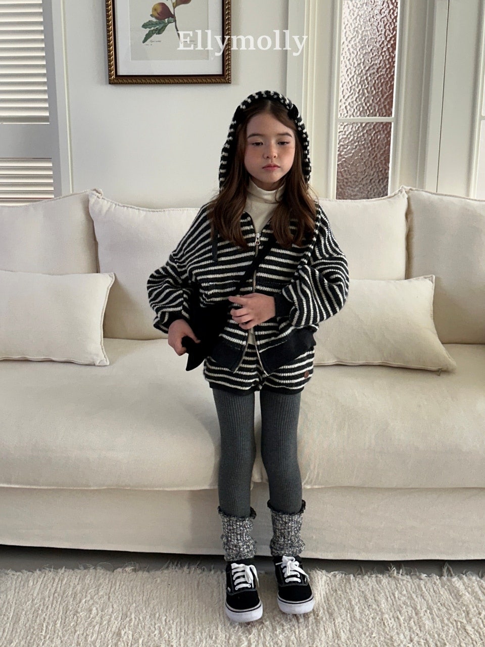 ［ELLY MOLLY］Wooly stripe hood jumper