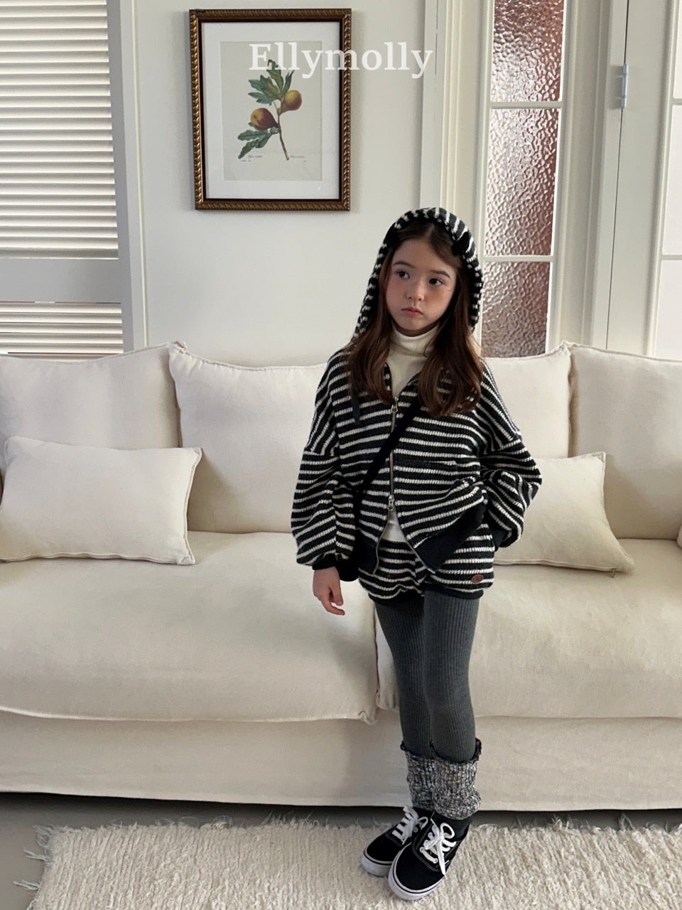 ［ELLY MOLLY］Wooly stripe hood jumper