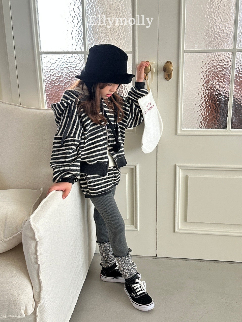 ［ELLY MOLLY］Wooly stripe hood jumper