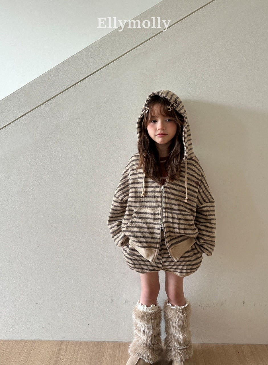 ［ELLY MOLLY］Wooly stripe hood jumper