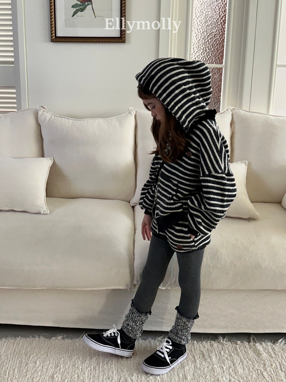 ［ELLY MOLLY］Wooly stripe hood jumper