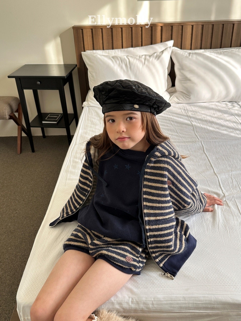 ［ELLY MOLLY］Wooly stripe hood jumper