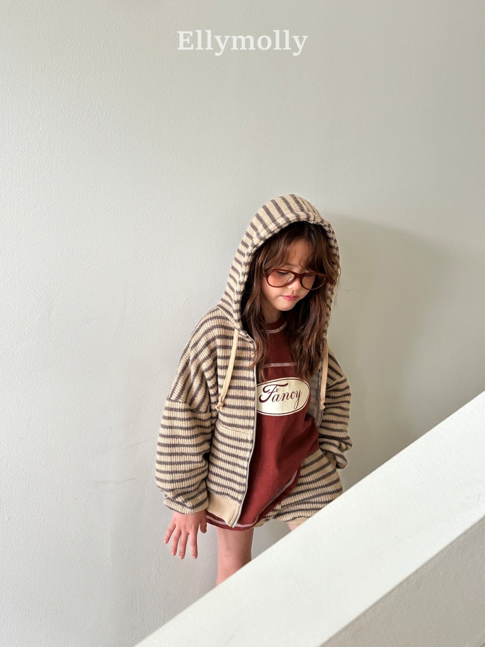 ［ELLY MOLLY］Wooly stripe hood jumper