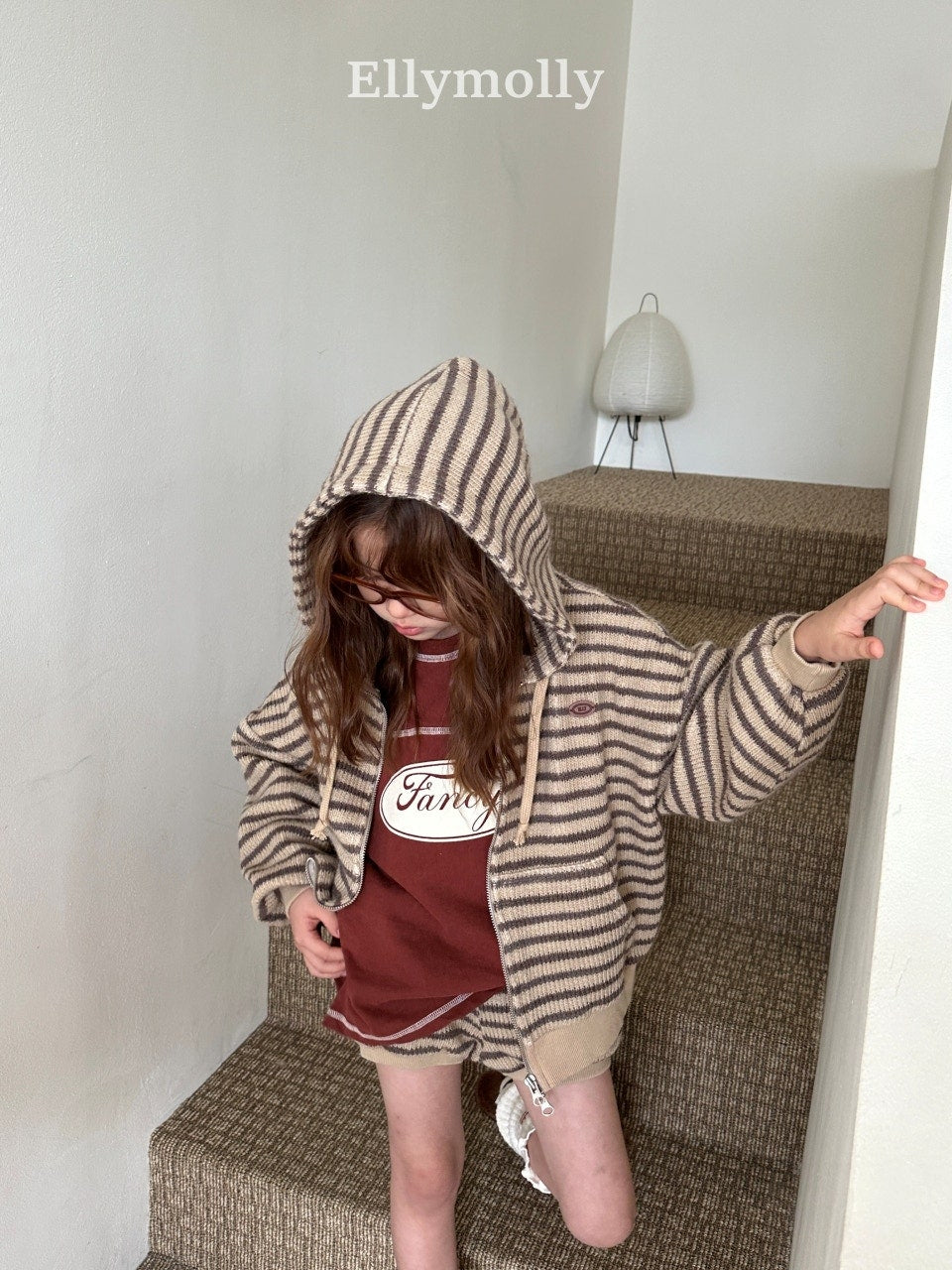 ［ELLY MOLLY］Wooly stripe hood jumper