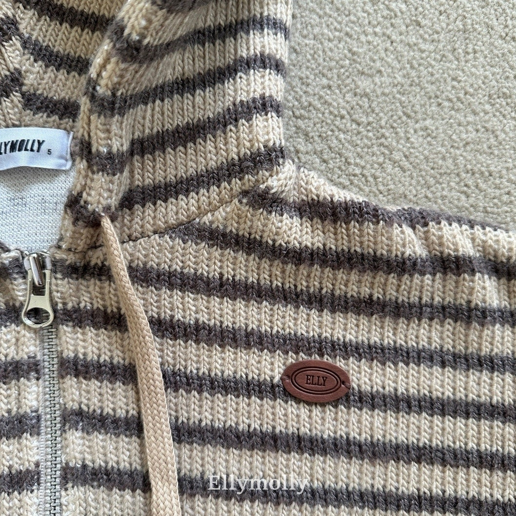［ELLY MOLLY］Wooly stripe hood jumper