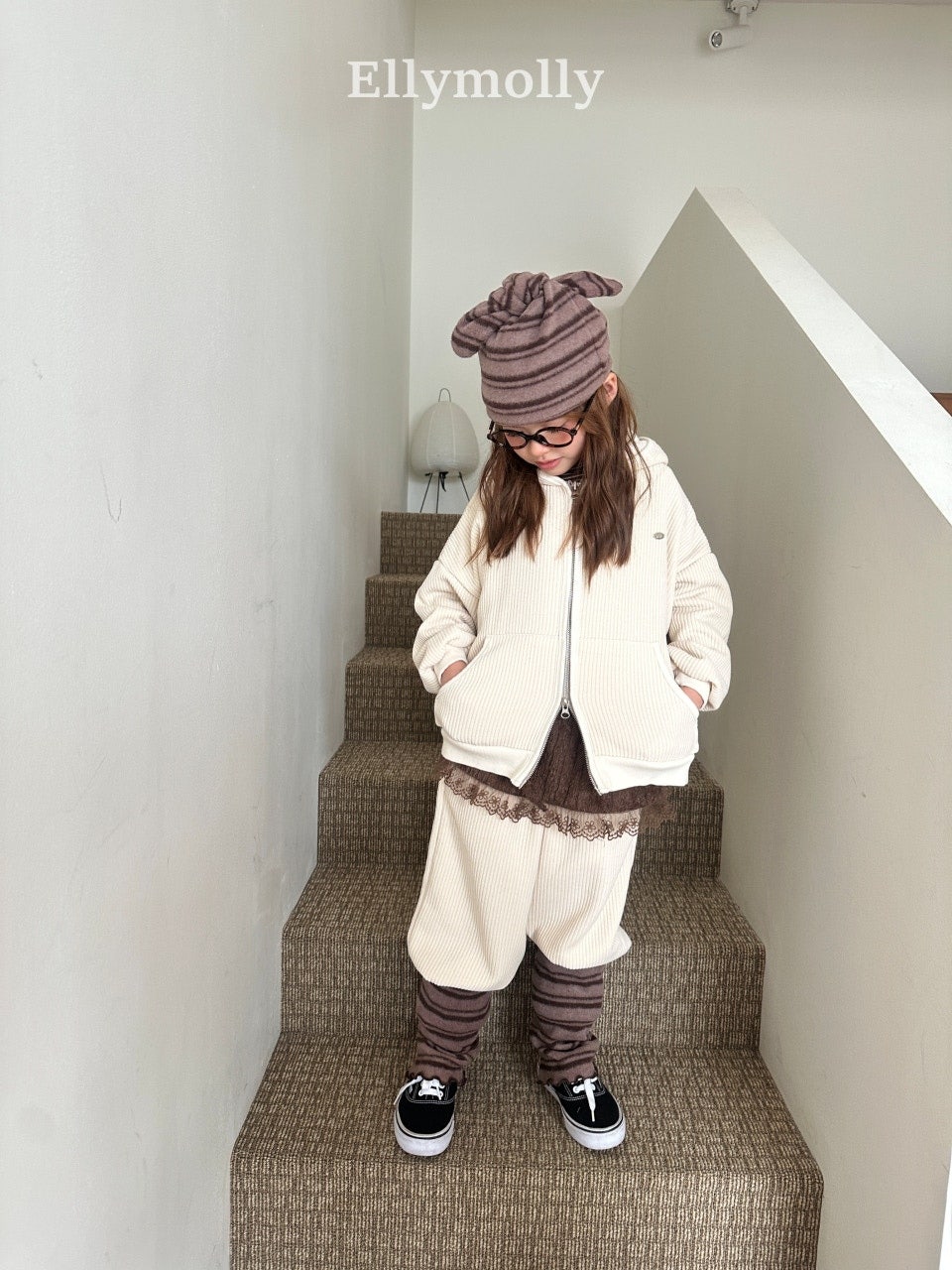 ［ELLY MOLLY］Cozy rib hood zip-up