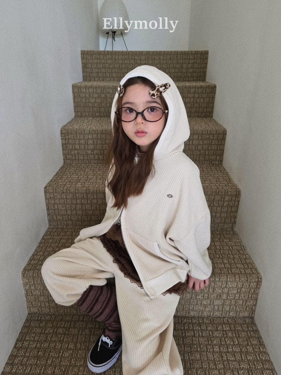 ［ELLY MOLLY］Cozy rib hood zip-up