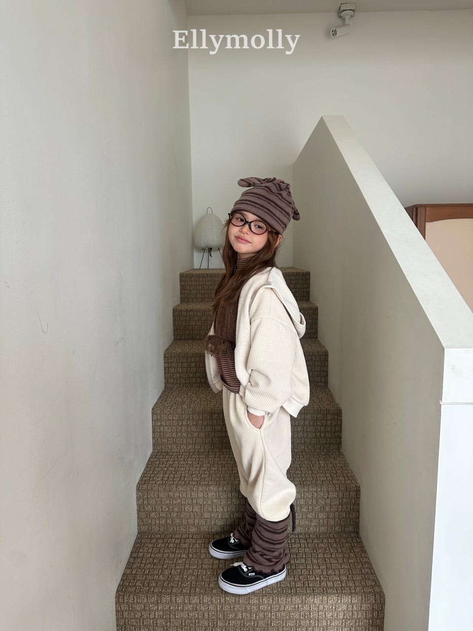 ［ELLY MOLLY］Cozy rib hood zip-up