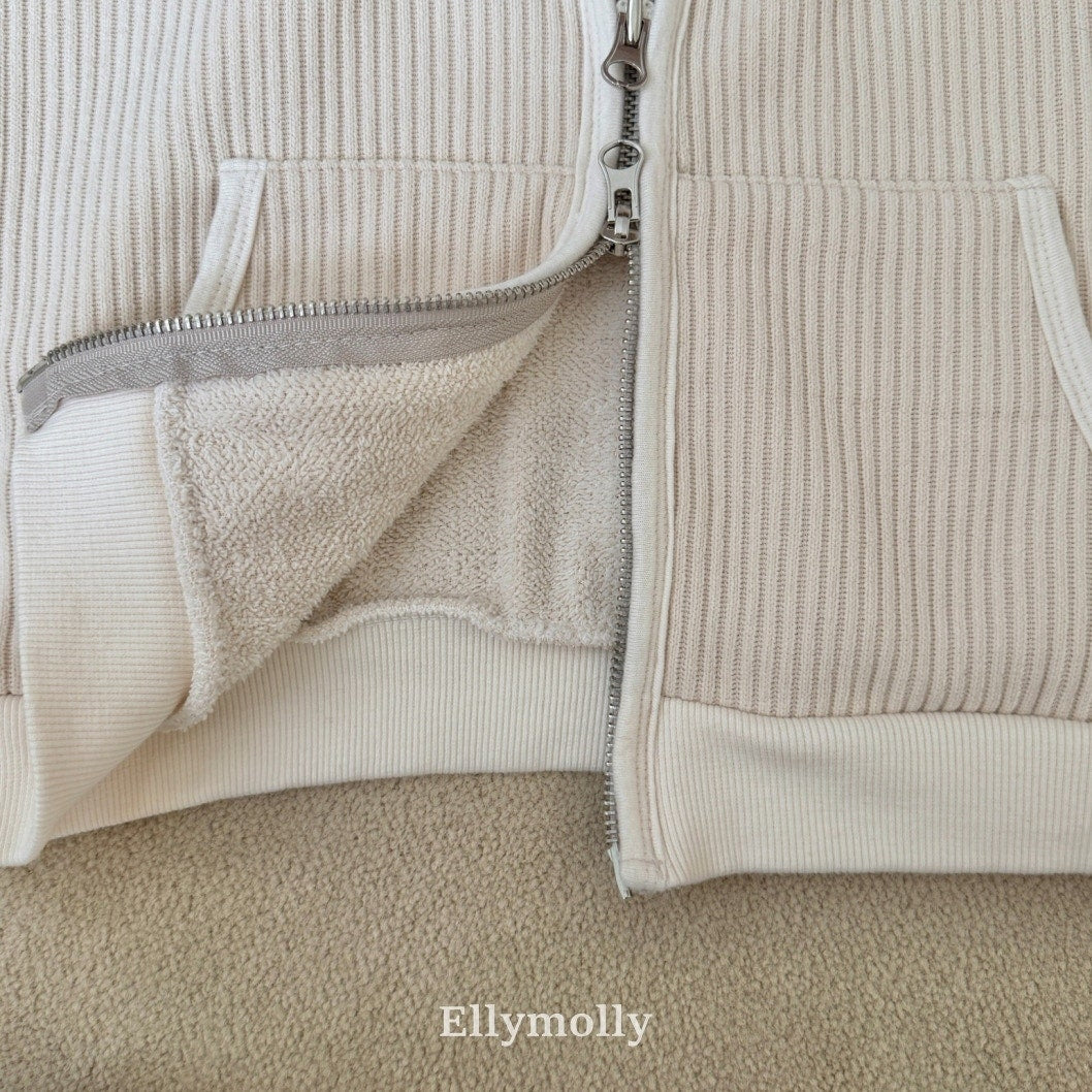 ［ELLY MOLLY］Cozy rib hood zip-up