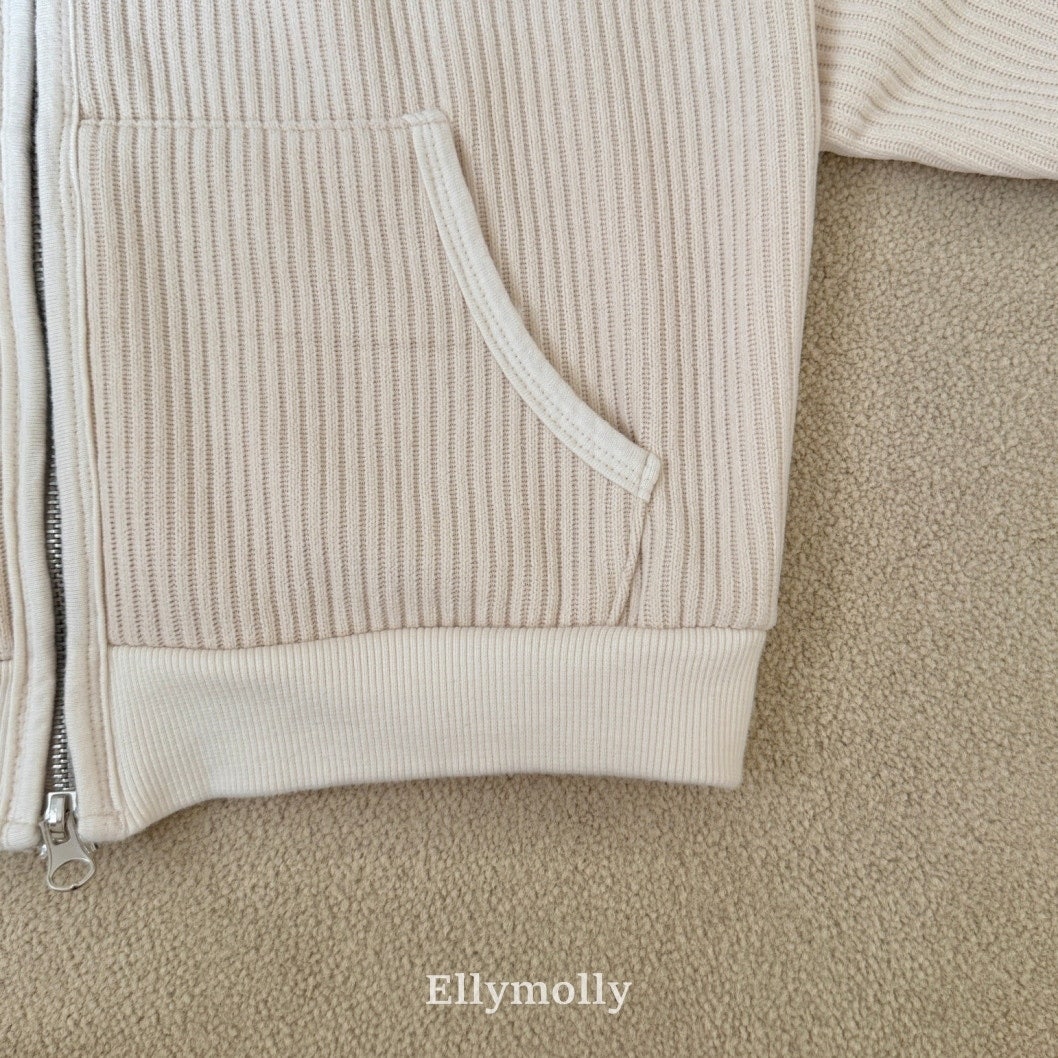 ［ELLY MOLLY］Cozy rib hood zip-up