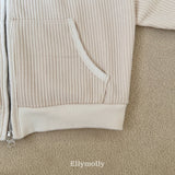 ［ELLY MOLLY］Cozy rib hood zip-up
