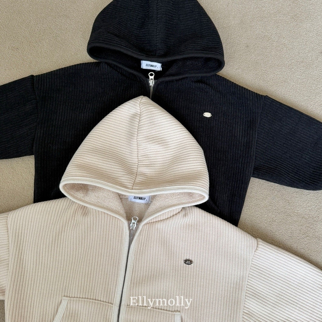 ［ELLY MOLLY］Cozy rib hood zip-up