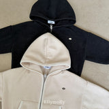 ［ELLY MOLLY］Cozy rib hood zip-up