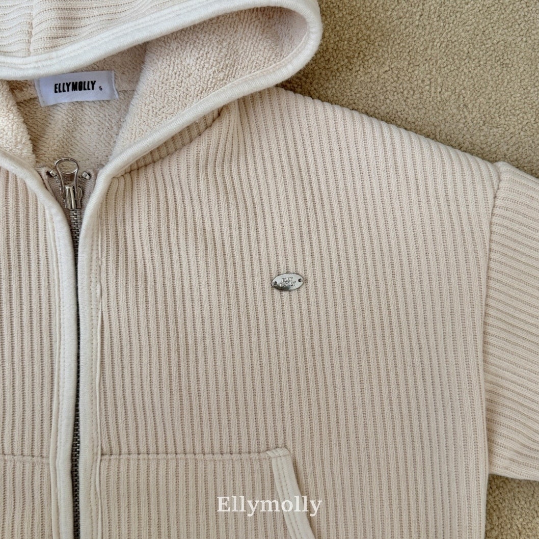 ［ELLY MOLLY］Cozy rib hood zip-up