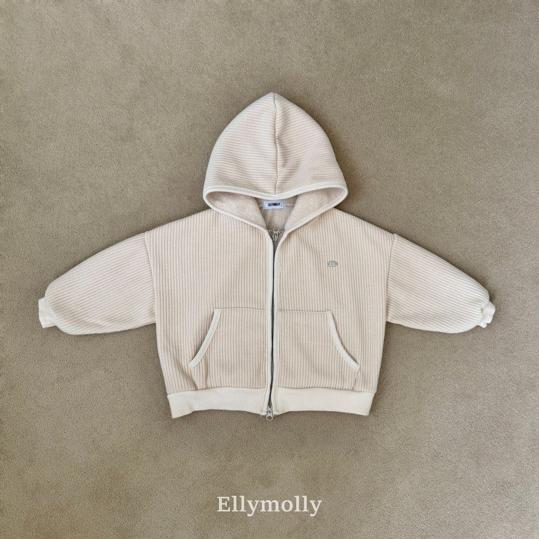 ［ELLY MOLLY］Cozy rib hood zip-up