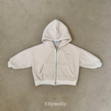 ［ELLY MOLLY］Cozy rib hood zip-up