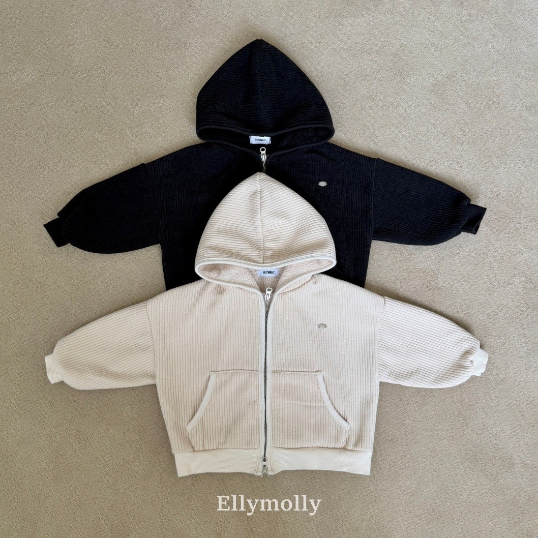 ［ELLY MOLLY］Cozy rib hood zip-up