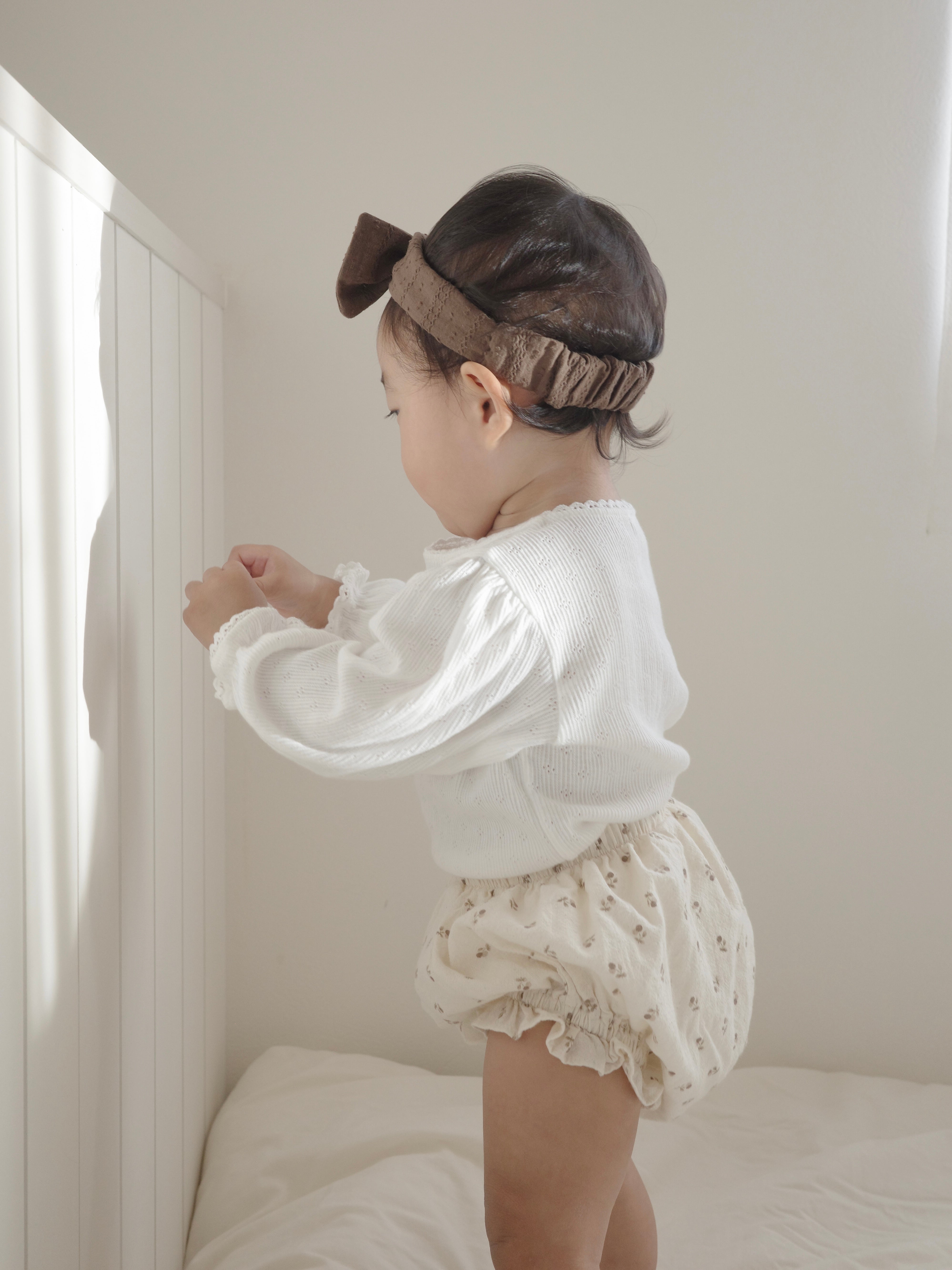 Eyelet lace puff tops