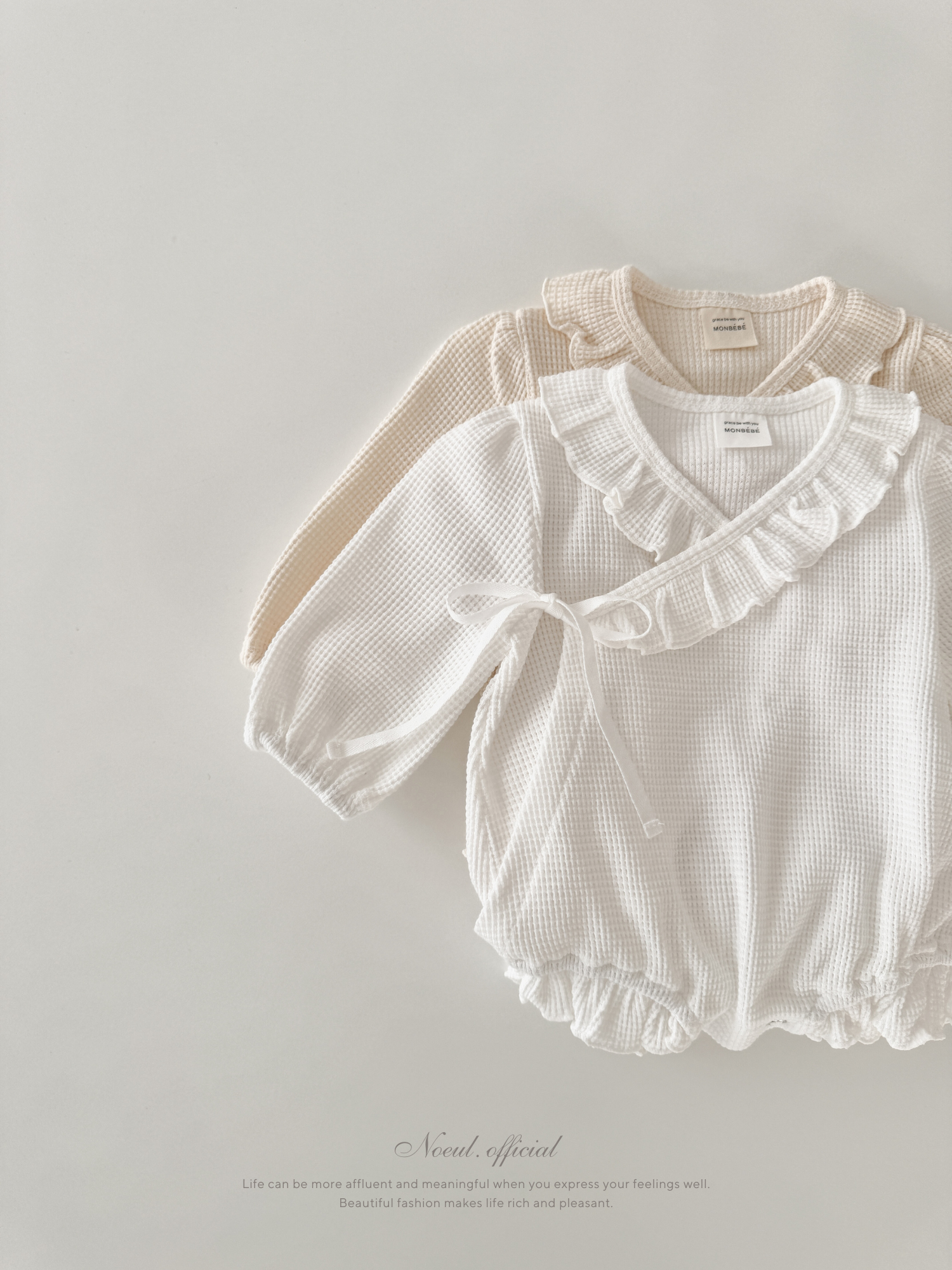 Waffle frill wrap newborn rompers