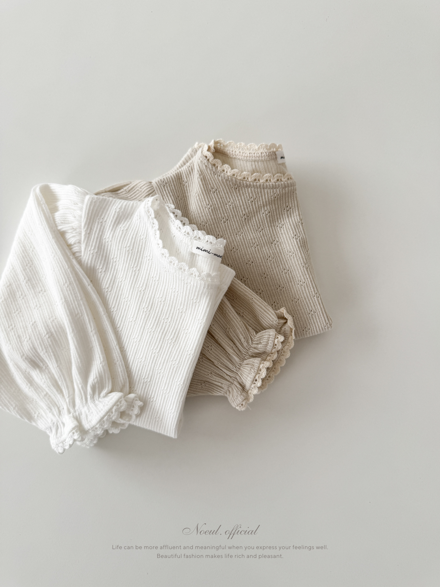 Eyelet lace puff tops