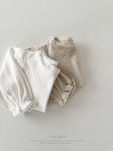 Eyelet lace puff tops