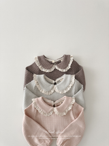 Stripe lace collar tops