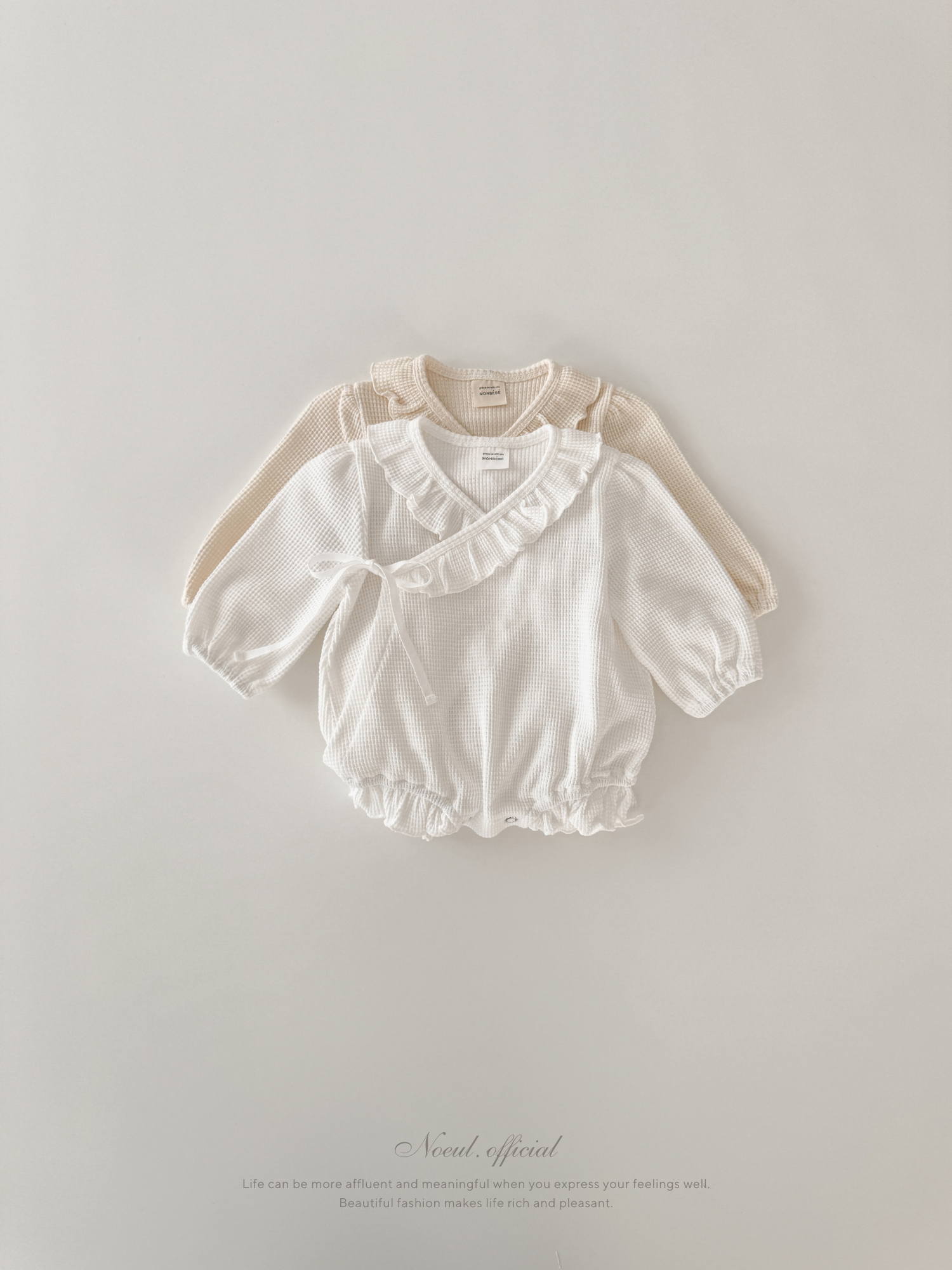 Waffle frill wrap newborn rompers